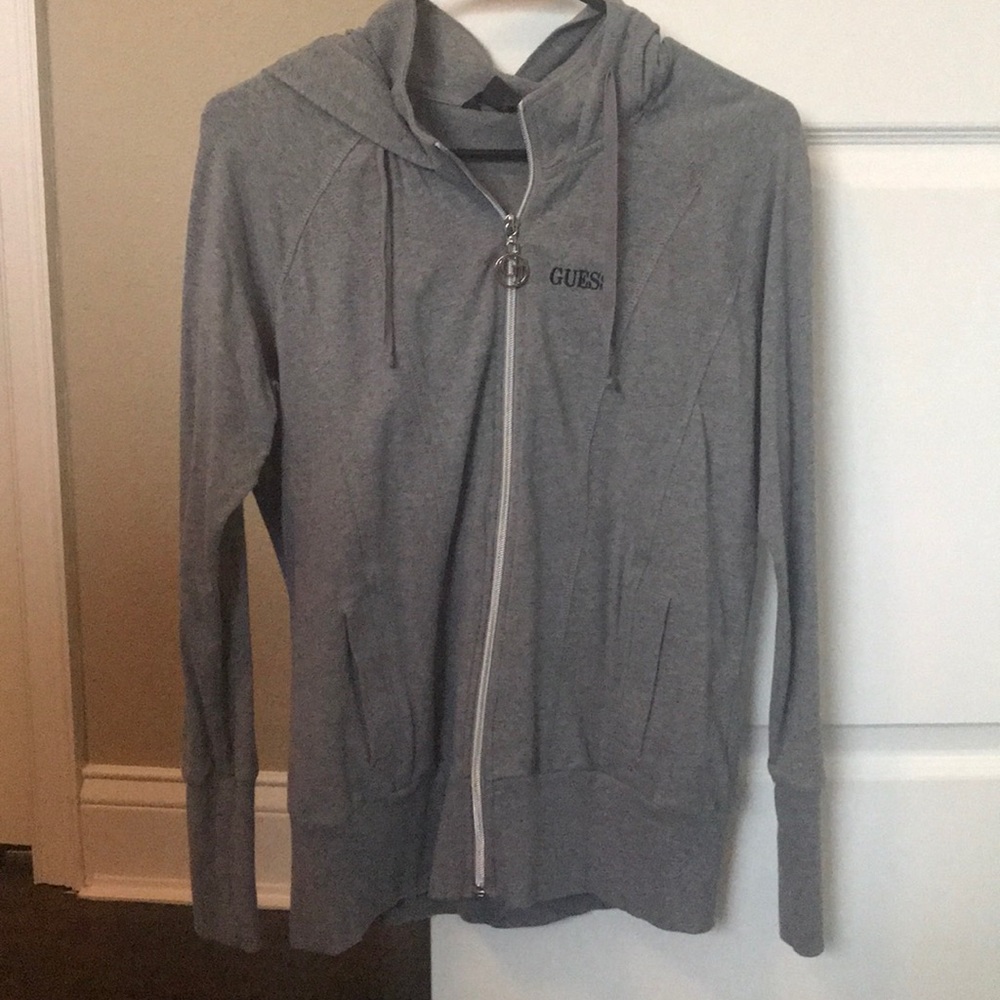 Guess hooded zip up sweatshirt.